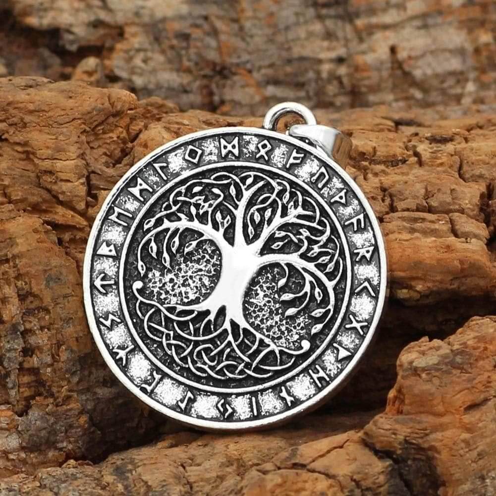 Vikings Yggdrasill Tree of Life and Runes Amulet Pendant & Necklace - 
