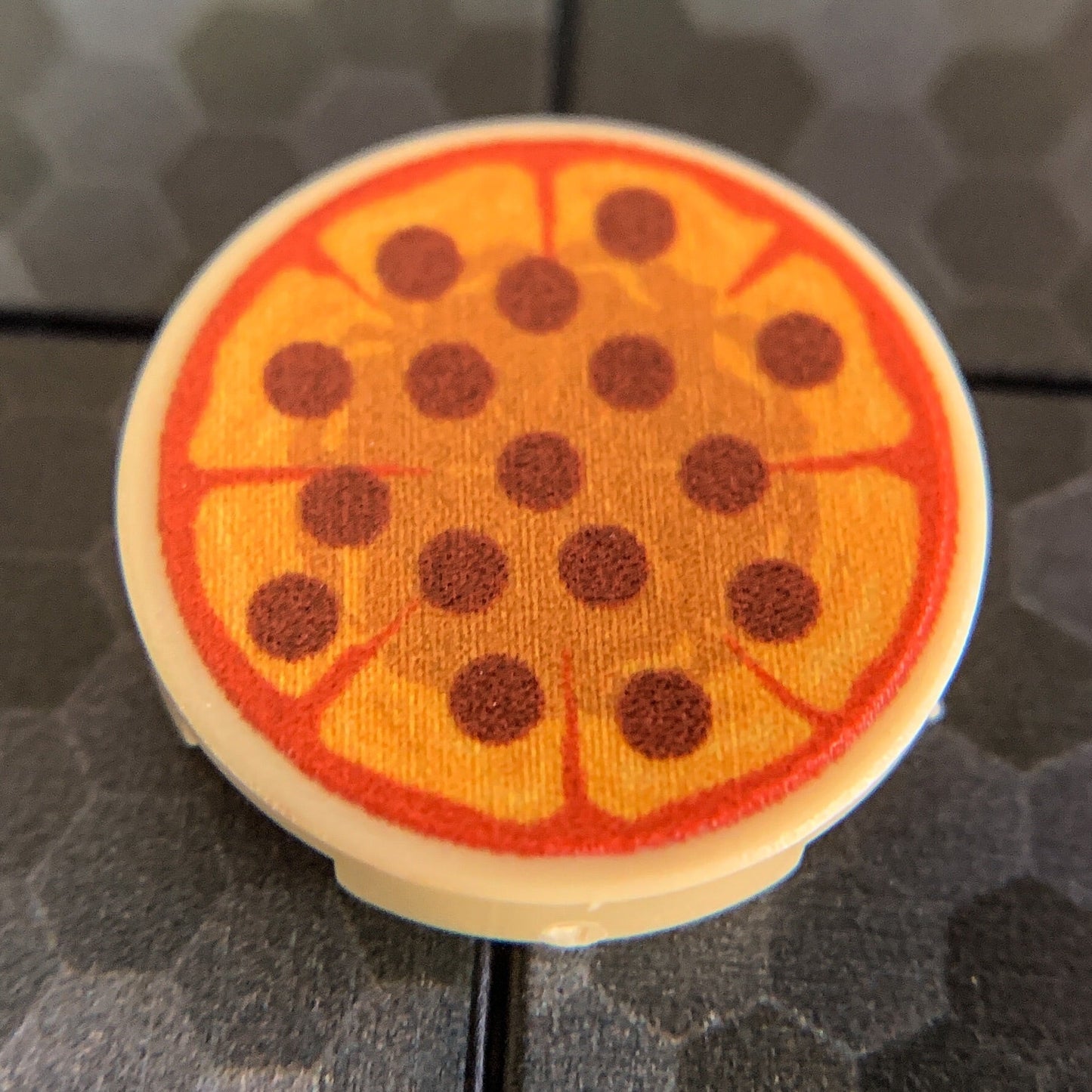 Pepperoni Pizza Pie Custom (2x2 Round Tile) made using LEGO part