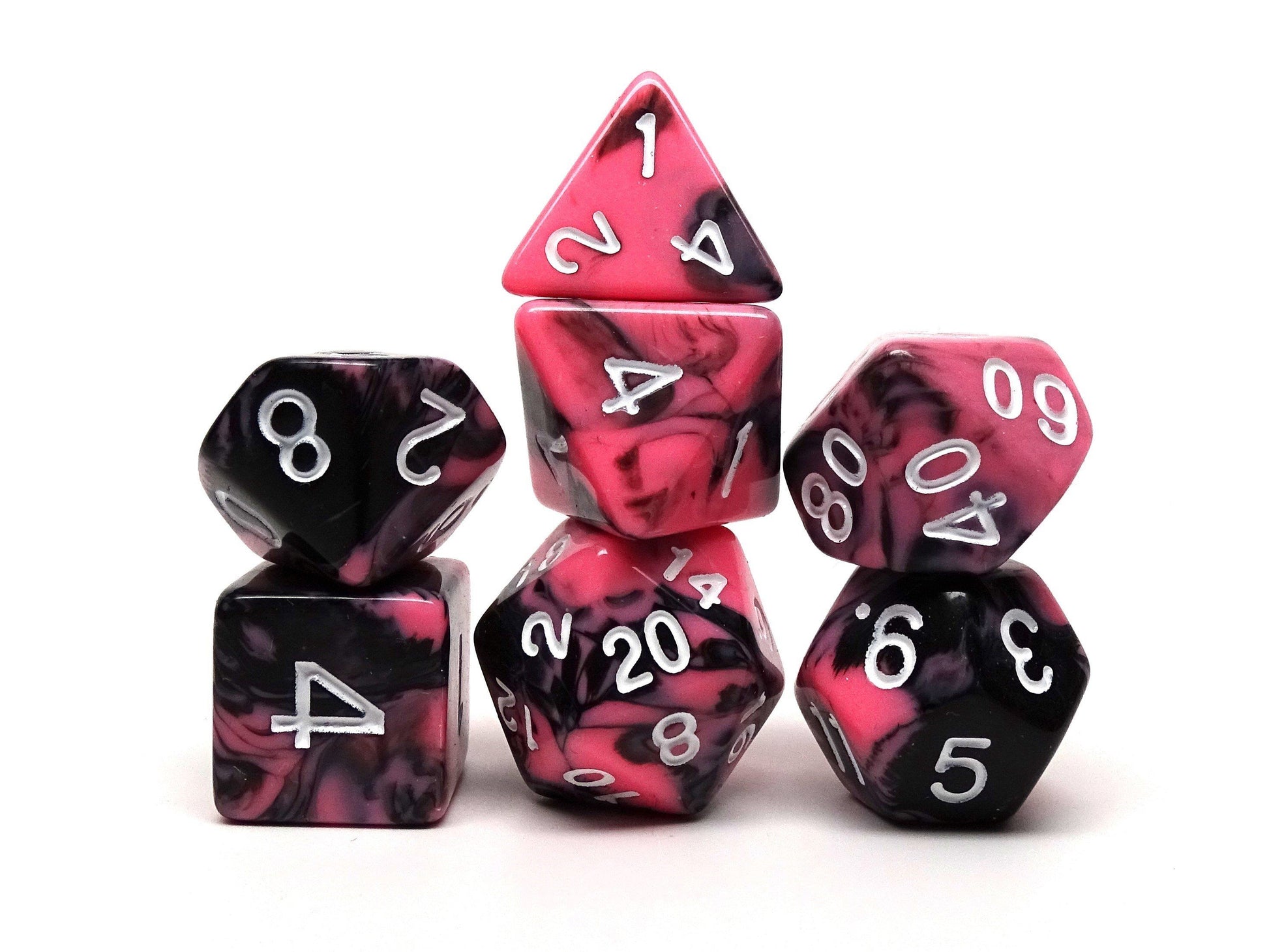 Pink and Black Marble Dice Collection - 7 Piece Set