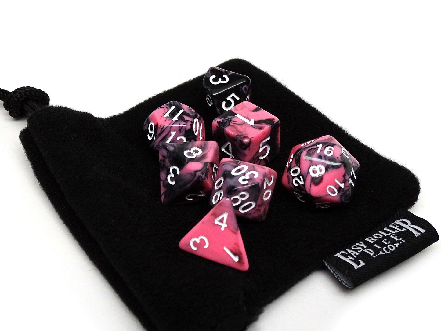 Pink and Black Marble Dice Collection - 7 Piece Set