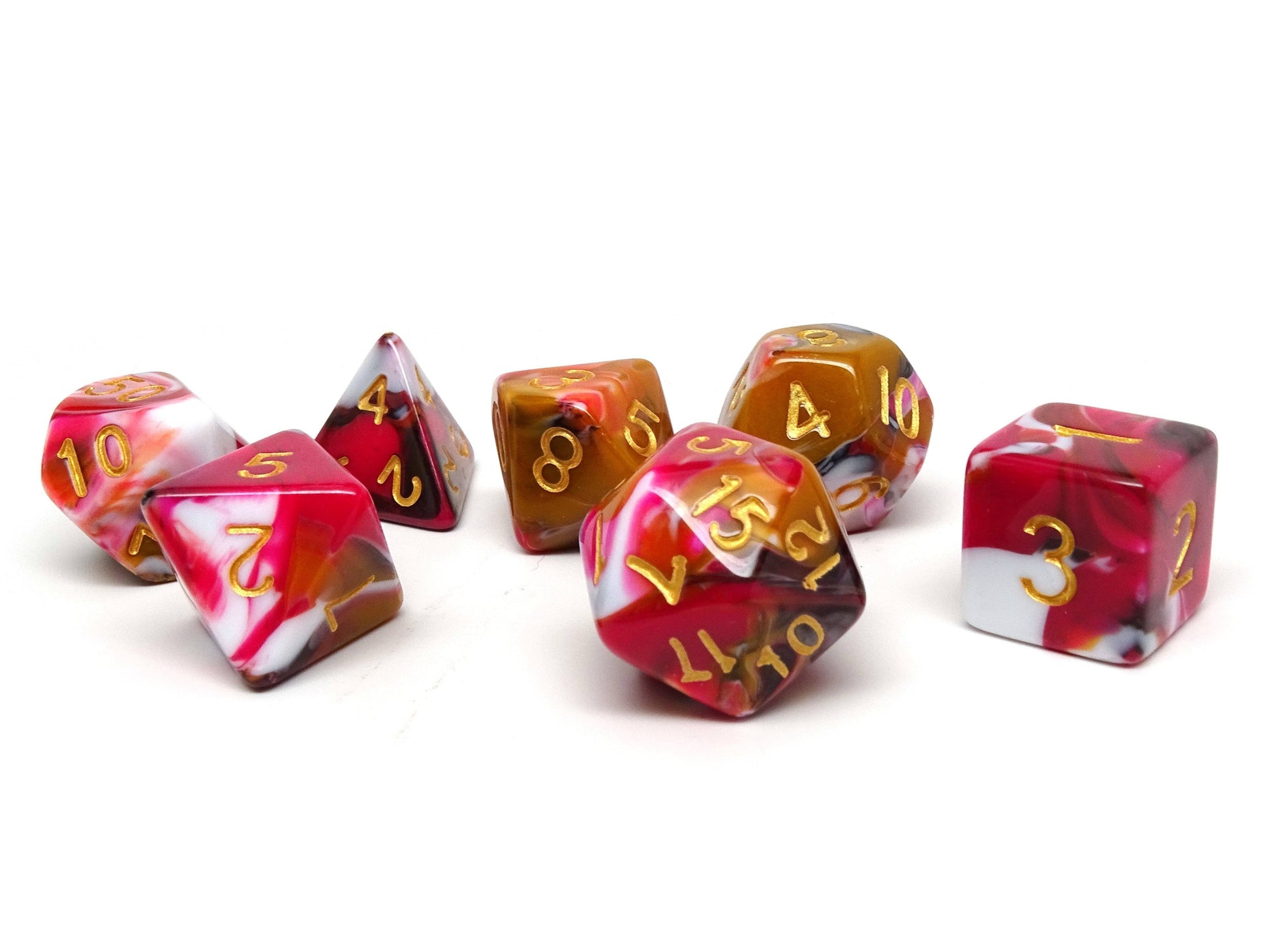 Pink, Brown, and White Marble Dice Collection - 7 Piece Set