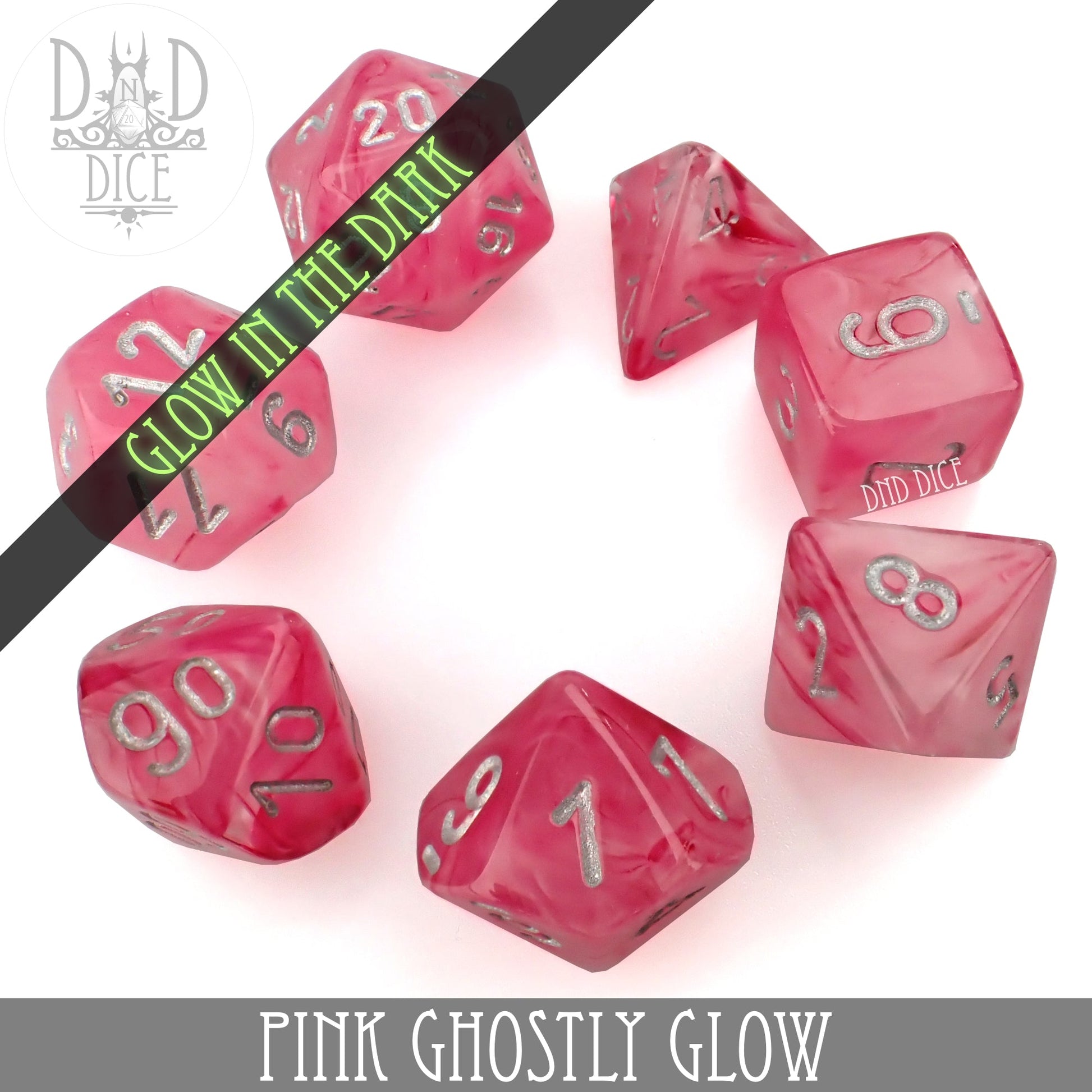 Pink Ghostly Glow Dice Set