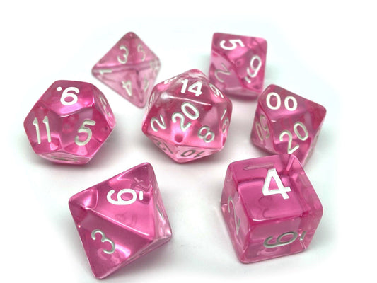 Pink Translucent Dice - 7 Piece Set