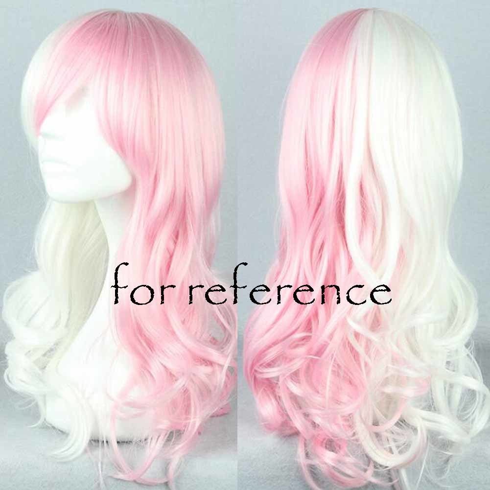 Pink White 50 cm 2 Tone Cosplay Full Wig Long Curly Hair Wig Synthetic Hair Wig Halloween Dress Up