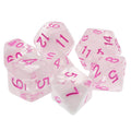 Cloudy Passion Translucent White Swirl Poly Dice Set with Pink (7) RPG DnD HdDice - 