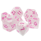 Cloudy Passion Translucent White Swirl Poly Dice Set with Pink (7) RPG DnD HdDice - 