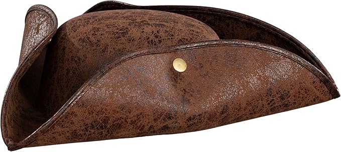 Pirate Hat Faux Leather Tricorn Colonial Renaissance Halloween Costume Cosplay Accessory