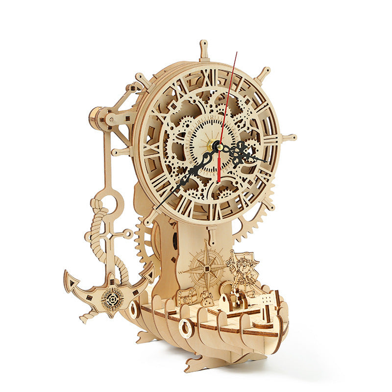 Pirate Ship Clock 3D 3D Puzzle Model Wooden Toy