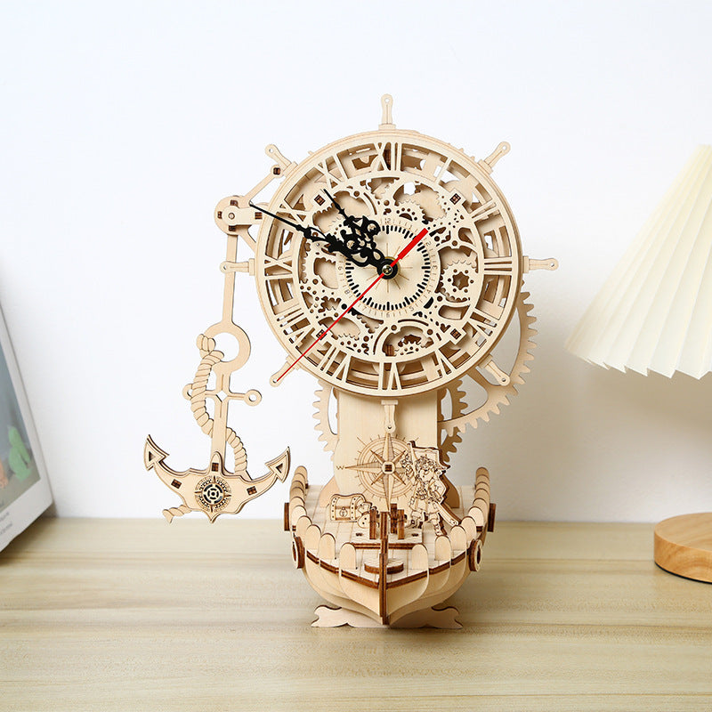 Pirate Ship Clock 3D 3D Puzzle Model Wooden Toy