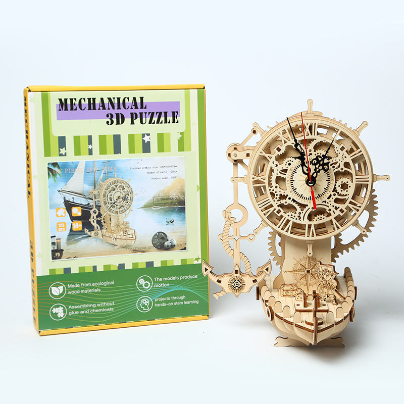 Pirate Ship Clock 3D 3D Puzzle Model Wooden Toy