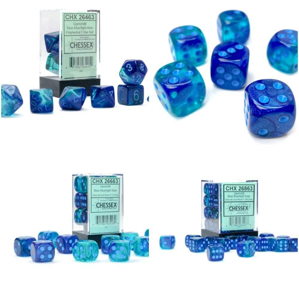 Gemini® Polyhedral Blue-Blue/light blue Luminary™ 7-Die Set / 16mm / 12mm - 7-Dice