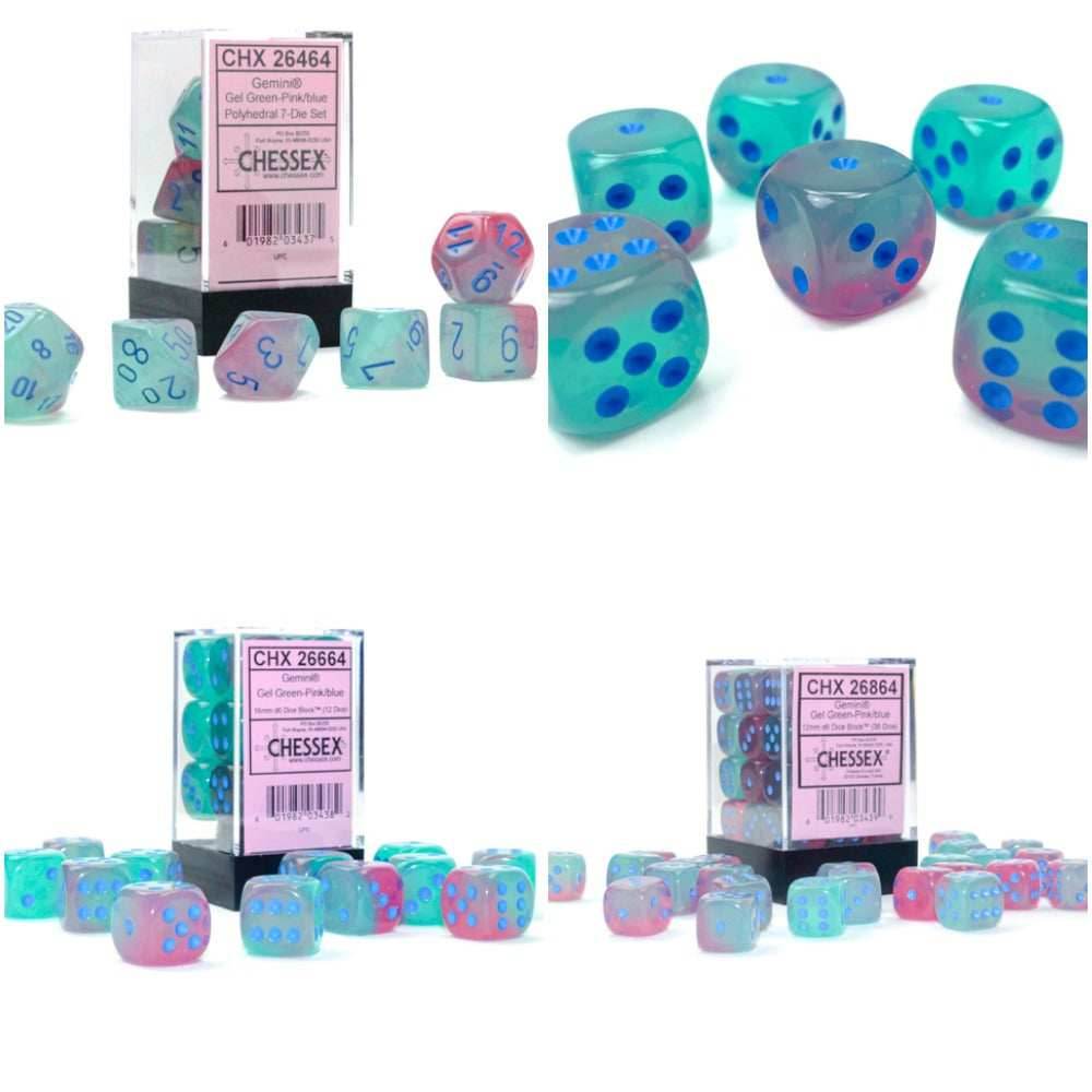 Gemini® Polyhedral Gel Green-Pink/blue Luminary™ 7-Die Set / 16mm / 12mm - 7-Dice