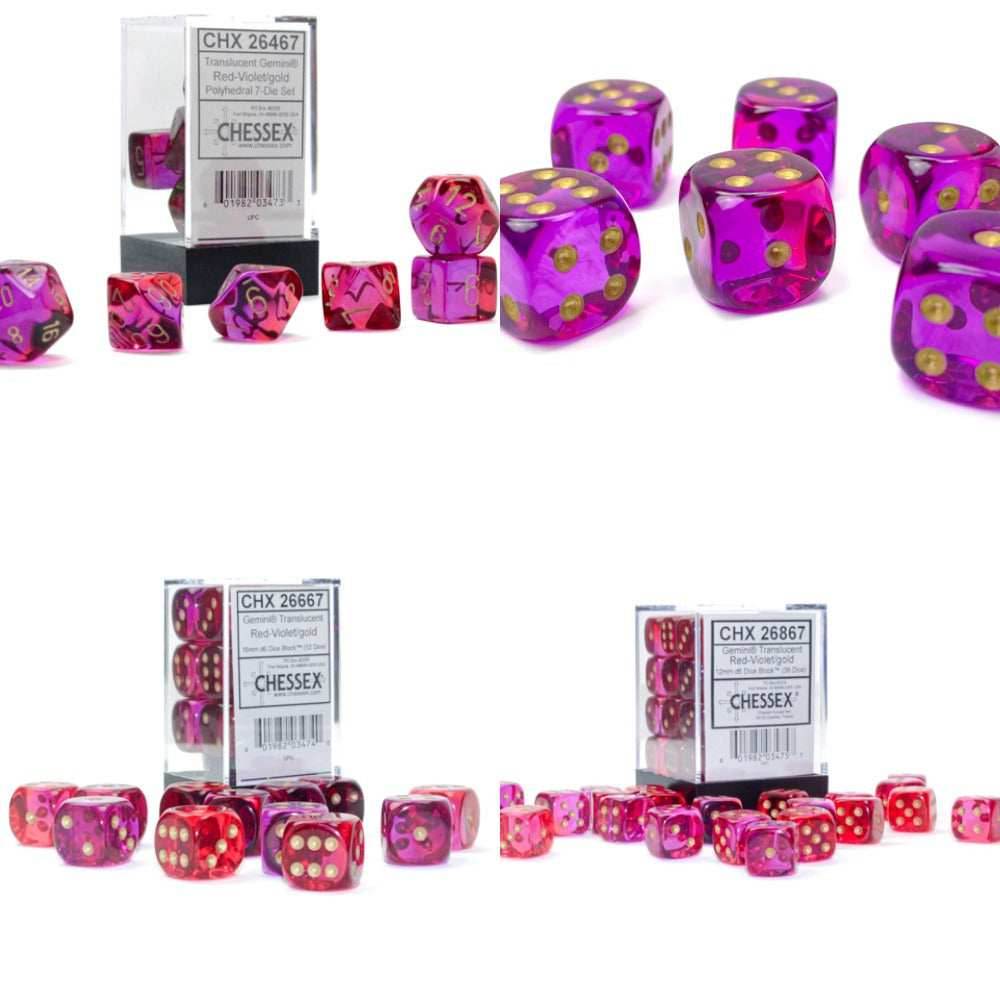 Gemini® Polyhedral Translucent Red-Violet/gold 7-Die Set /16mm/12mm - 7-Dice