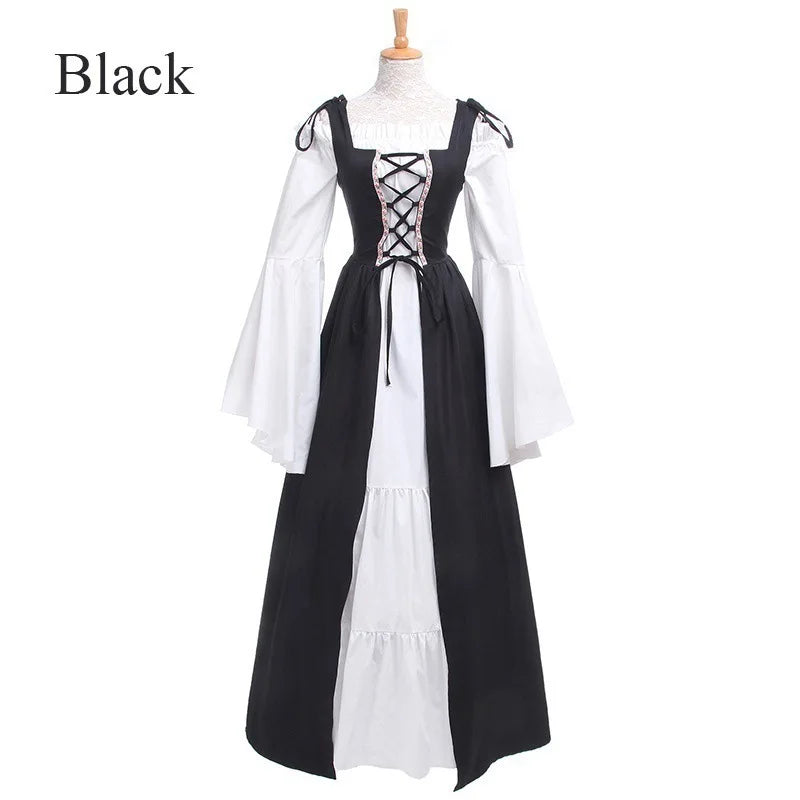 Plus Size Medieval Dress Women Renaissance Gothic Long Maxi Retro Vestido Victorian Lace Up Paty Ball Gown Two Piece Set S-5XL