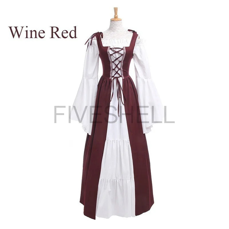 Plus Size Medieval Dress Women Renaissance Gothic Long Maxi Retro Vestido Victorian Lace Up Paty Ball Gown Two Piece Set S-5XL