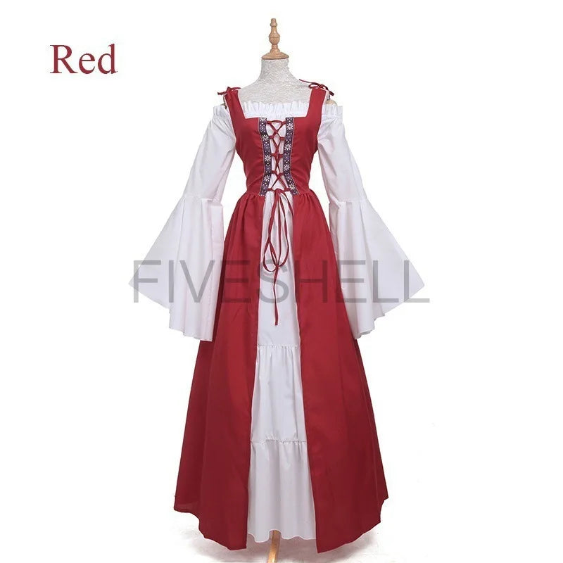 Plus Size Medieval Dress Women Renaissance Gothic Long Maxi Retro Vestido Victorian Lace Up Paty Ball Gown Two Piece Set S-5XL