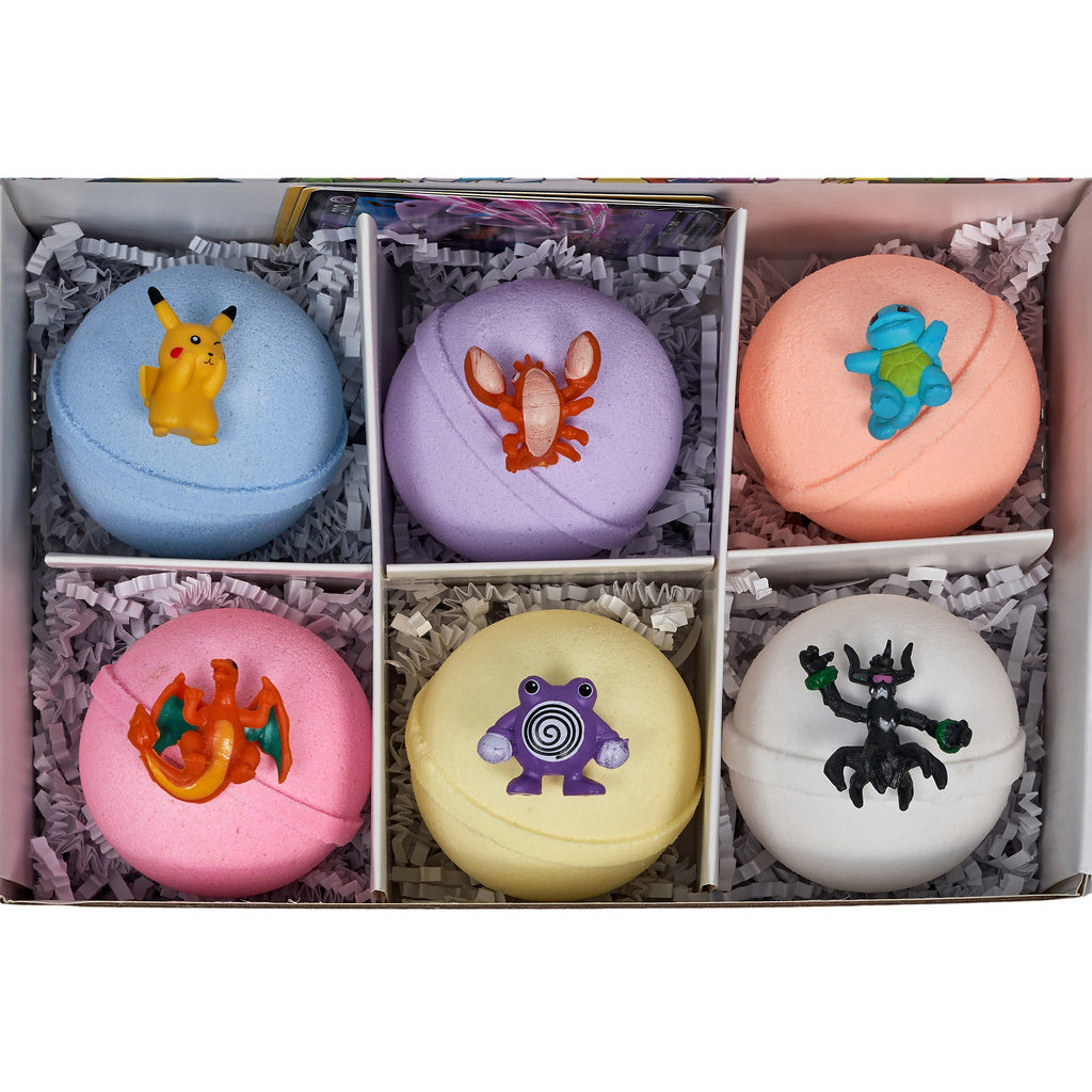 Bath Bombs for Kids: With Toys Inside, Pokemon-Inspired, Moisturizing, Natural, Large Colorful Bath Bombs (6 Count) Pack of 1