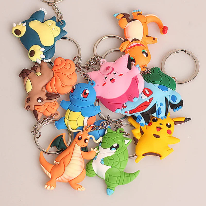 Pokemon Anime Marowak Abra Gengar Ponyta Porygon Alloy Silicone Keychain Accessories Pendant Bag Key Ring Pendant Birthday Gifts