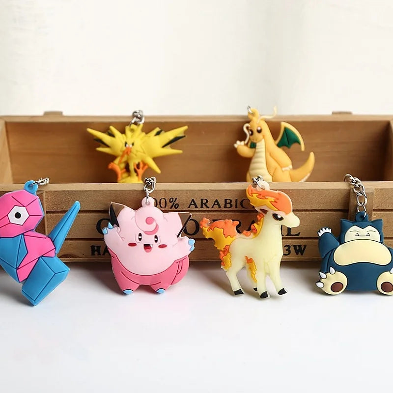 Pokemon Anime Marowak Abra Gengar Ponyta Porygon Alloy Silicone Keychain Accessories Pendant Bag Key Ring Pendant Birthday Gifts