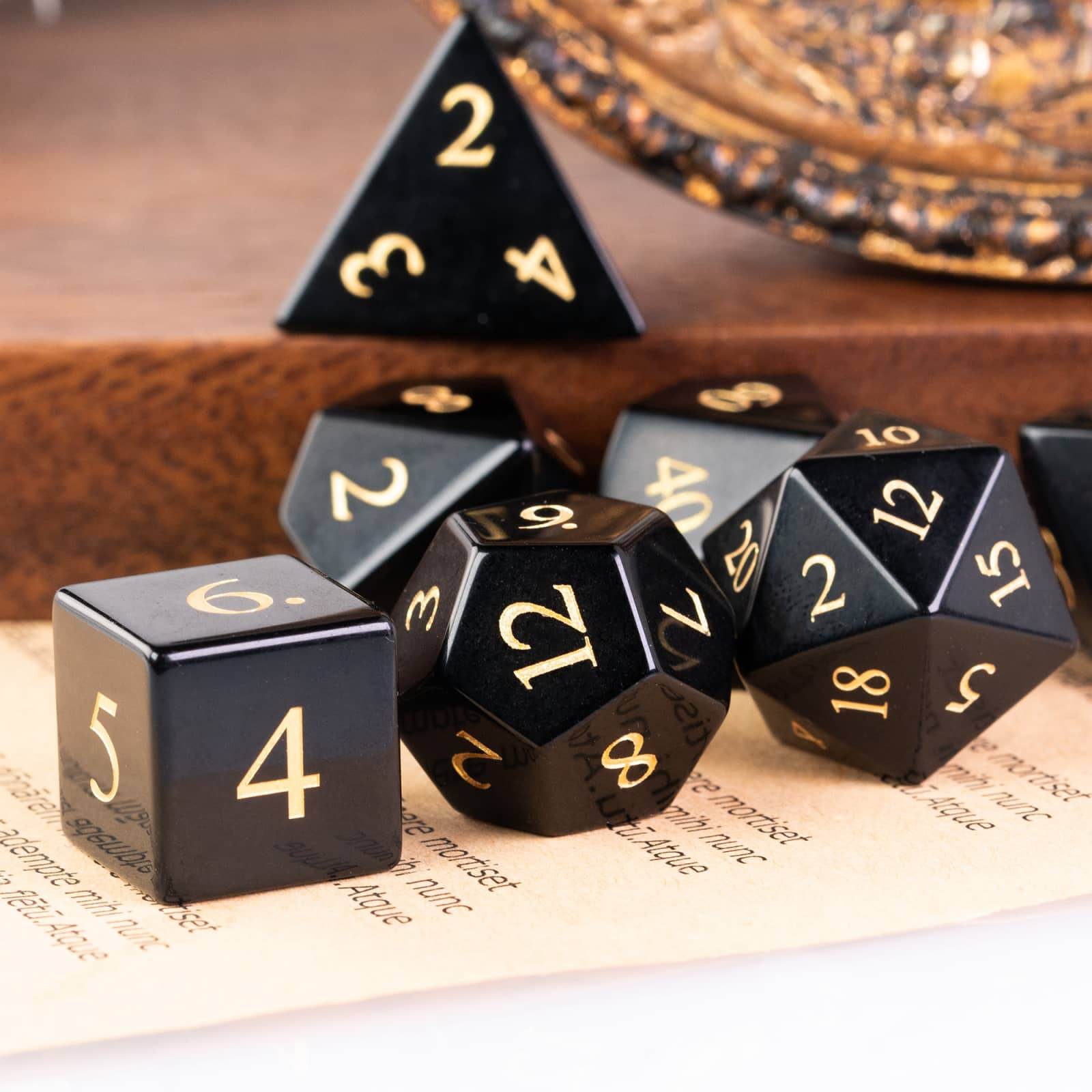 Polished Obsidian Gemstone Dice Set - 