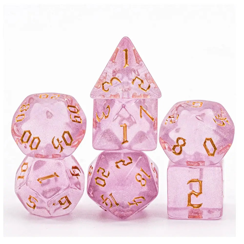 Poludie DND 7Pcs/Set Pink Gold Dice Set D4 D6 D8 D10 D% D12 D20 Translucent Polyhedral Dice for Role Playing Board Game D&D RPG