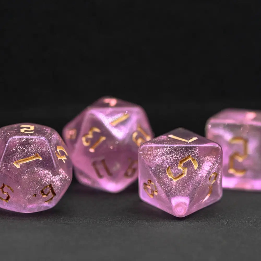 Poludie DND 7Pcs/Set Pink Gold Dice Set D4 D6 D8 D10 D% D12 D20 Translucent Polyhedral Dice for Role Playing Board Game D&D RPG