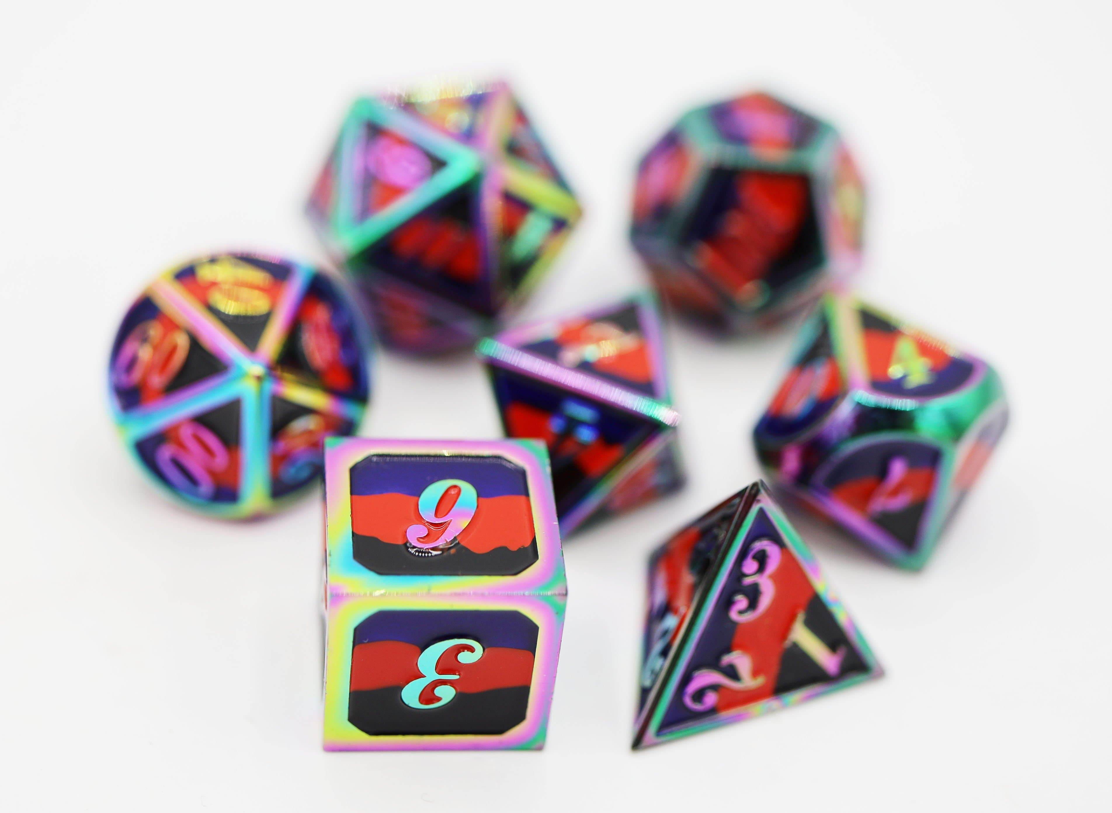 Polyamorous Pride Flag - Metal RPG Dice Set - 