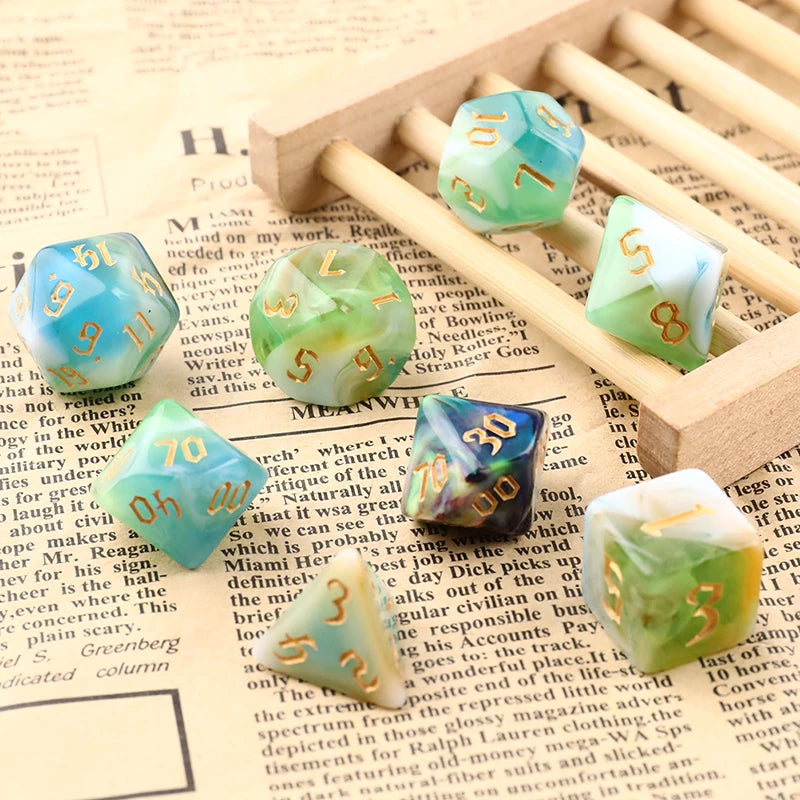 Polyhedral 7-Dice Two-Tone Swirl-DND Dice Set for RPG/MTG D4 D6 D8 D10 D% D12 D20 Dice Games 7pcs/set Family Party Board Games