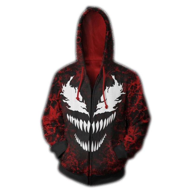 Popular Marvel movie venom 3D Printed Hoodies Men Women Spiderman Hooded Sweatshirts hip hop Zipper Pocket Jackets