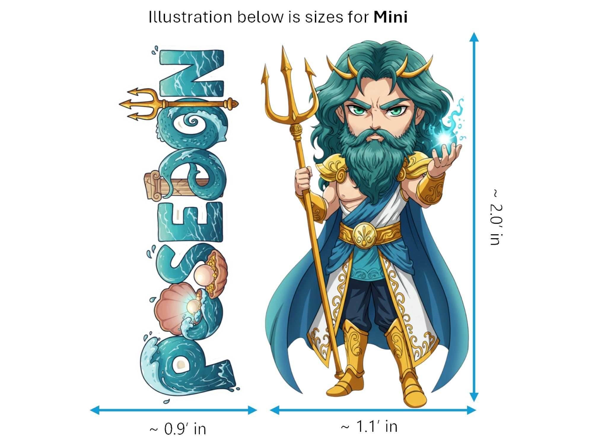Poseidon Pelagaios Mythkins™ Vinyl Sticker – Greek God of the Sea | Waterproof & UV-Proof - Sticker / Mini