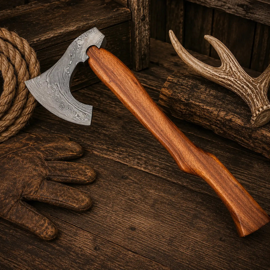 Handmade Damascus Steel Axe Hatchet | 512 Layer Camp Axe & Sheath
