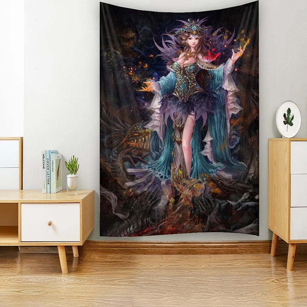 Priestess Princess Magic Witchcraft Wall Hanging Tapestry Art Deco Blanket Curtain Hanging Home Bedroom Living Room Decor