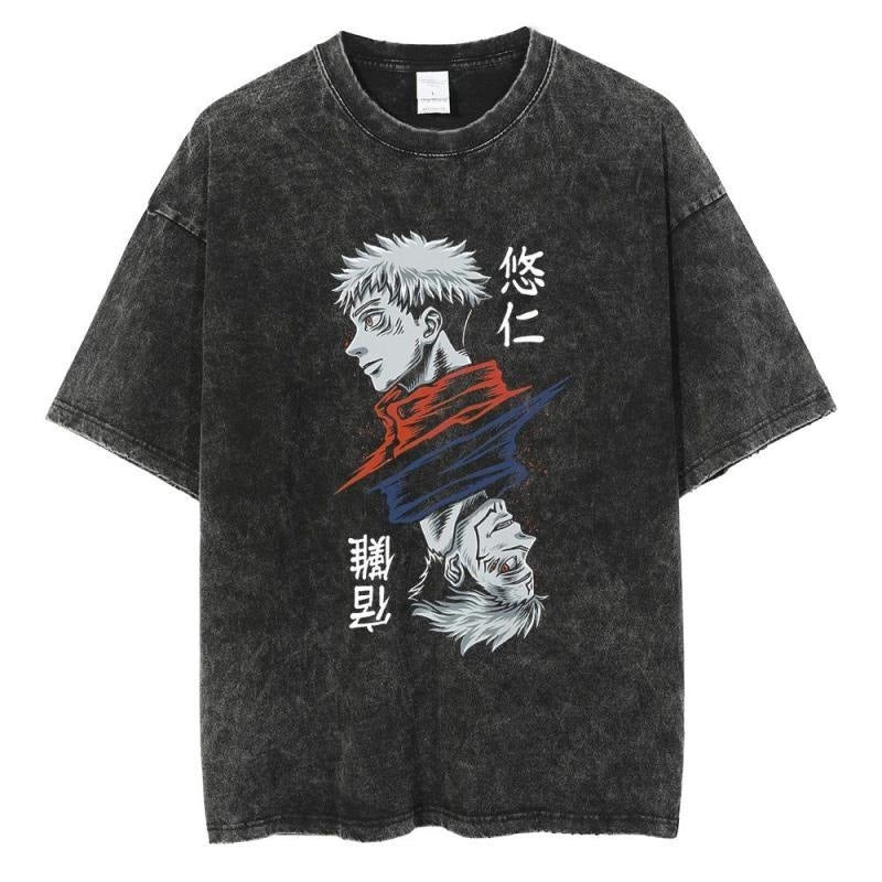 Printed T-shirt Retro Hiphop Anime Character Satoru Gojo T-shirt Loose Cotton Summer