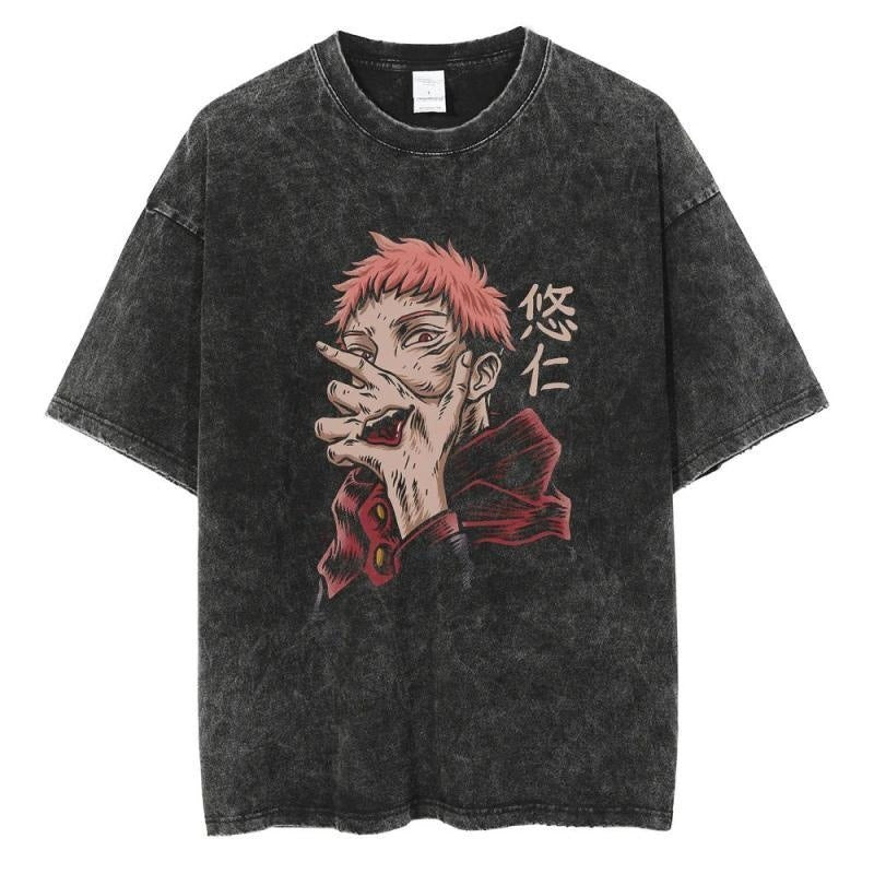 Printed T-shirt Retro Hiphop Anime Character Satoru Gojo T-shirt Loose Cotton Summer