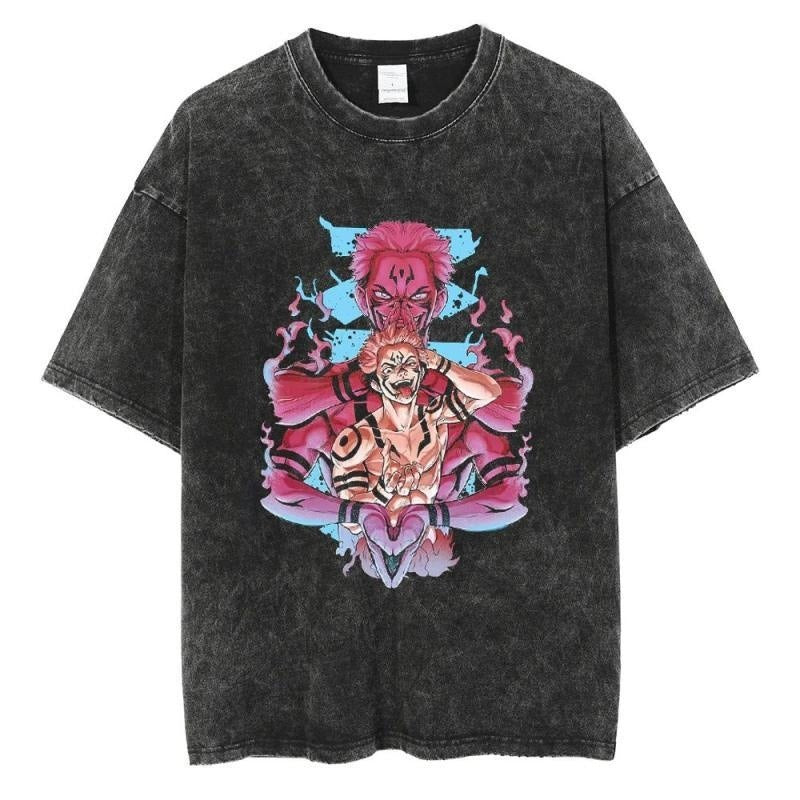 Printed T-shirt Retro Hiphop Anime Character Satoru Gojo T-shirt Loose Cotton Summer