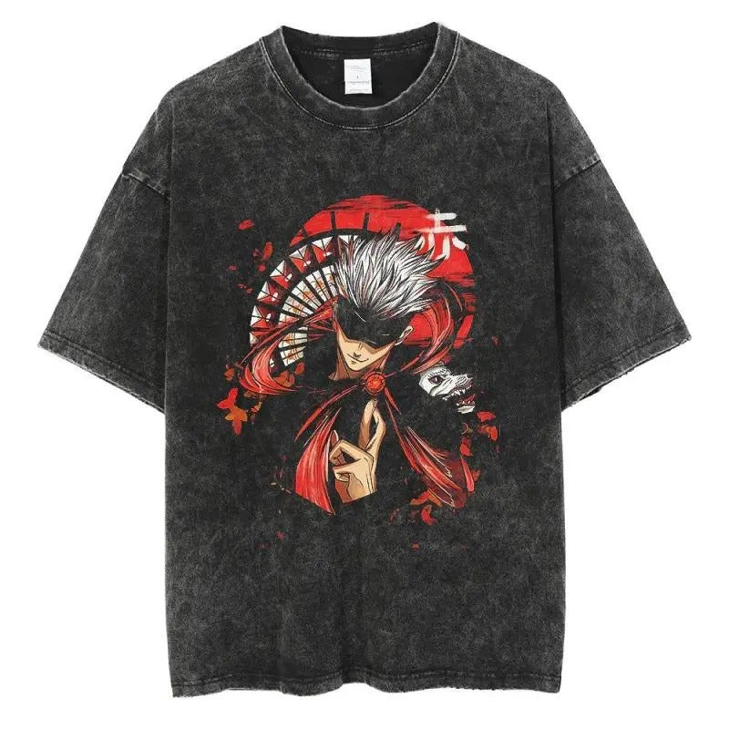 Printed T-shirt Retro Hiphop Anime Character Satoru Gojo T-shirt Loose Cotton Summer