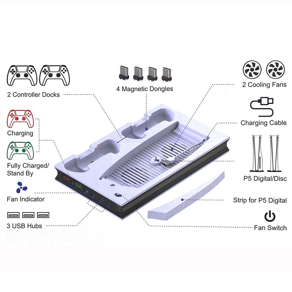 PS5 Dual Controller Cooling Charging Station with LED Light