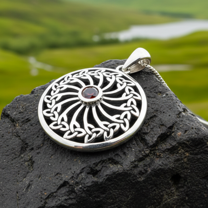 Wheel of Life Trinity Knot Necklace