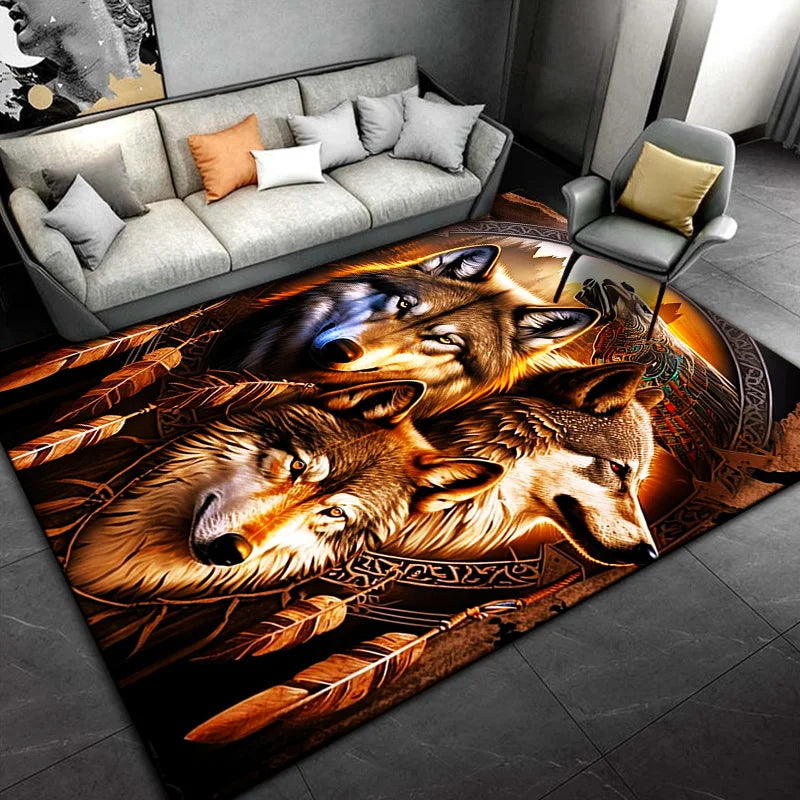 Psychedelic 3D Wolves Print Carpet Home Living Room Bedroom Floor Mat Door Mat Plush Non-slip Chair Mat Bathroom Carpet Alfombra