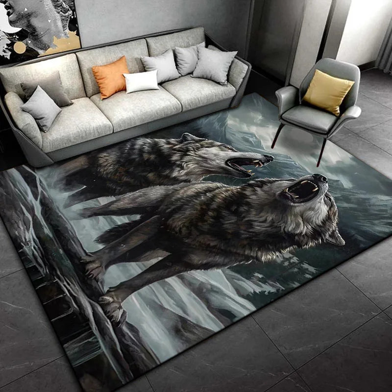 Psychedelic 3D Wolves Print Carpet Home Living Room Bedroom Floor Mat Door Mat Plush Non-slip Chair Mat Bathroom Carpet Alfombra