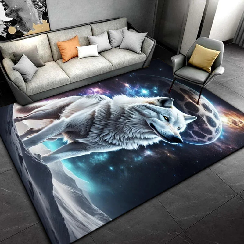 Psychedelic 3D Wolves Print Carpet Home Living Room Bedroom Floor Mat Door Mat Plush Non-slip Chair Mat Bathroom Carpet Alfombra