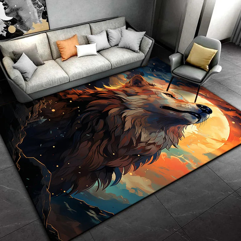 Psychedelic 3D Wolves Print Carpet Home Living Room Bedroom Floor Mat Door Mat Plush Non-slip Chair Mat Bathroom Carpet Alfombra