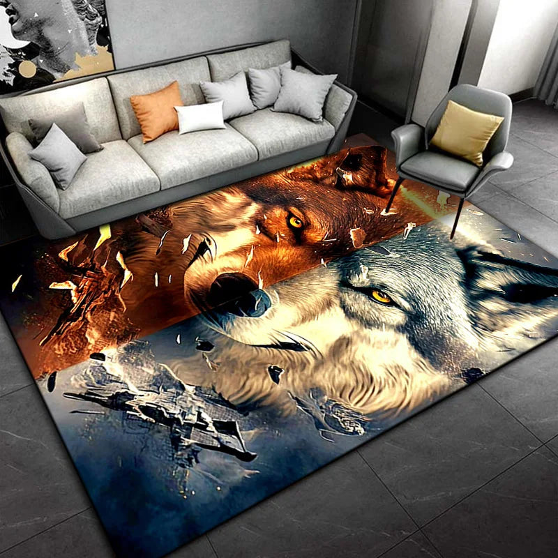 Psychedelic 3D Wolves Print Carpet Home Living Room Bedroom Floor Mat Door Mat Plush Non-slip Chair Mat Bathroom Carpet Alfombra