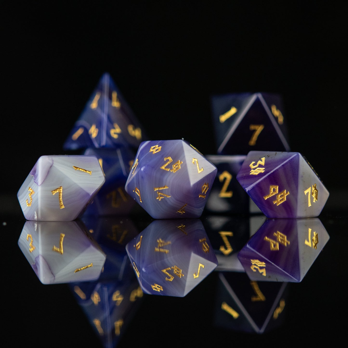 Purple Agate Stone Dice Set