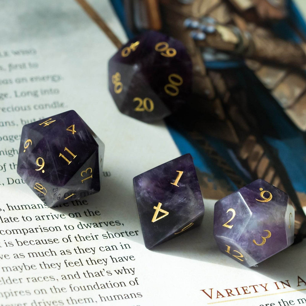Purple Amethyst Gemstone Dice Set - 