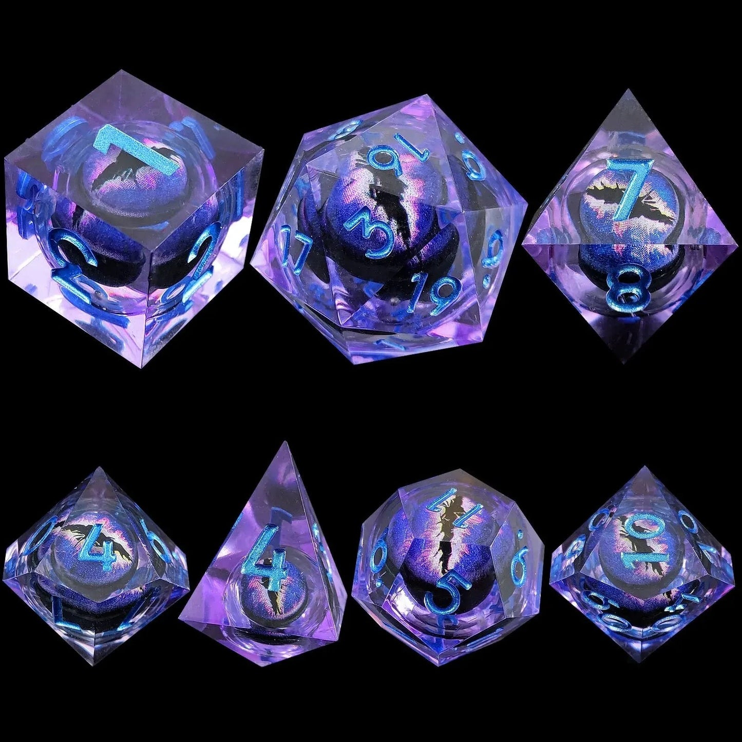 Purple Dragon Eye Dice Set DND Liquid Core Resin Sharp Edged Gift Box Dungeons and Dragons Polyhedral Handmade Role Playing Game