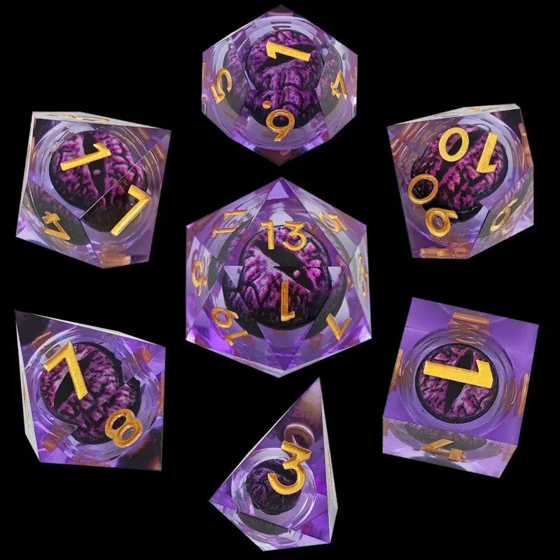 Purple Dragon Eye Dice Set DND Liquid Core Resin Sharp Edged Gift Box Dungeons and Dragons Polyhedral Handmade Role Playing Game