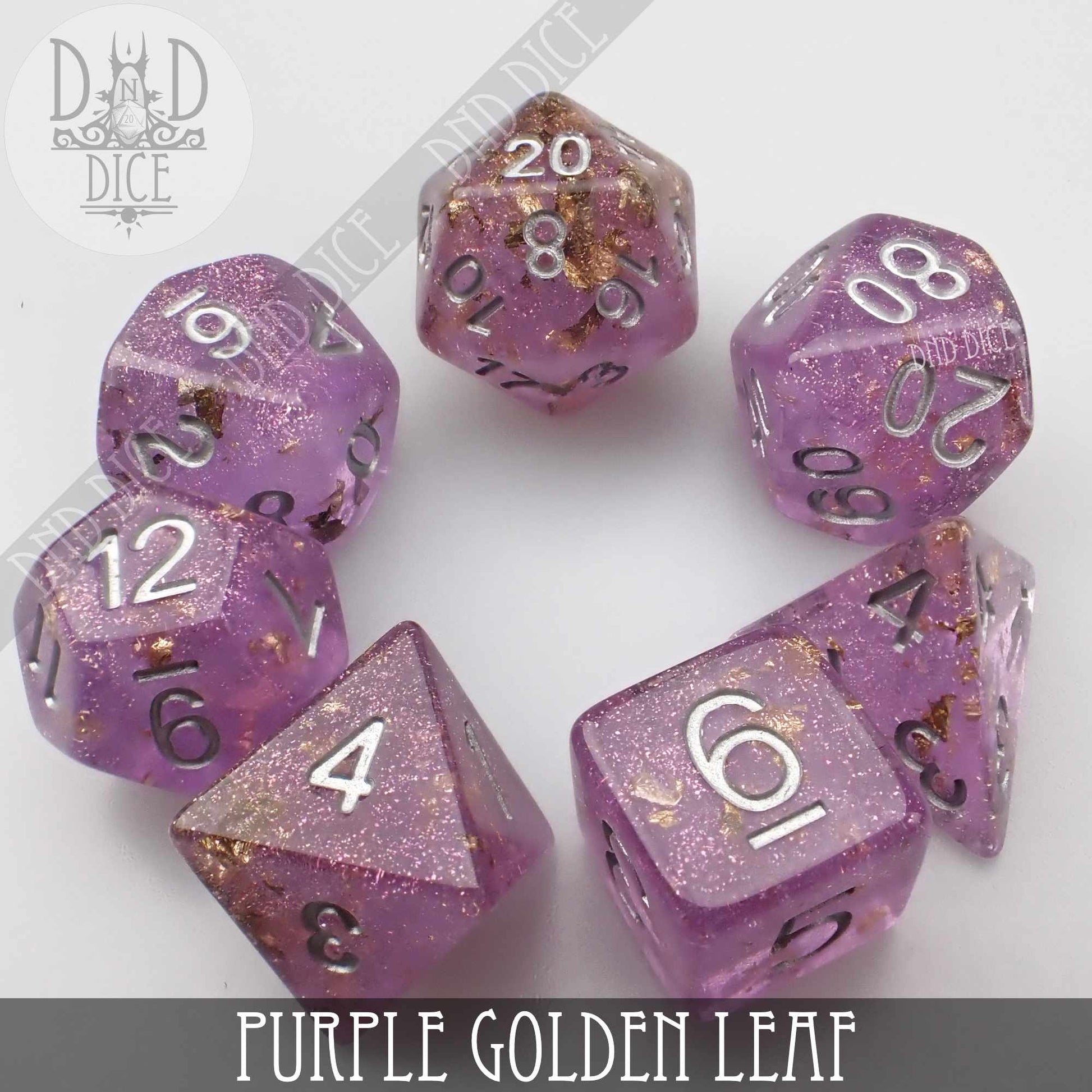 Purple Golden Leaf Dice Set