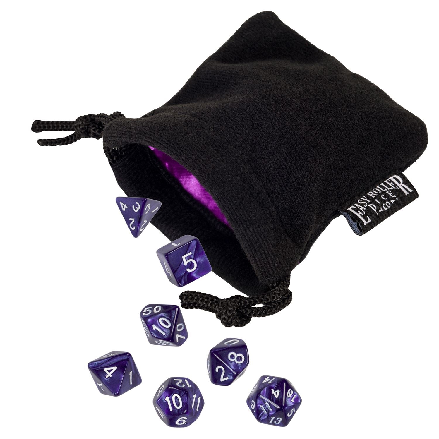 Purple Marbled Dice - 7 Piece Set with Bag