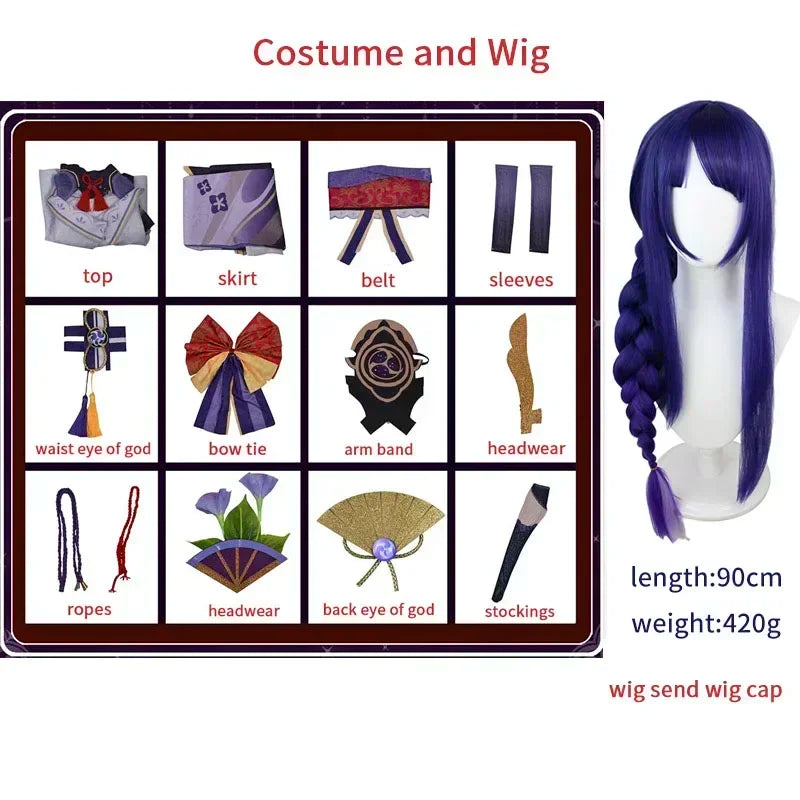 Raiden Shogun Cosplay Costume Wig Game Impact Baal Shougun Cosplay Full Set Carnival Costumes